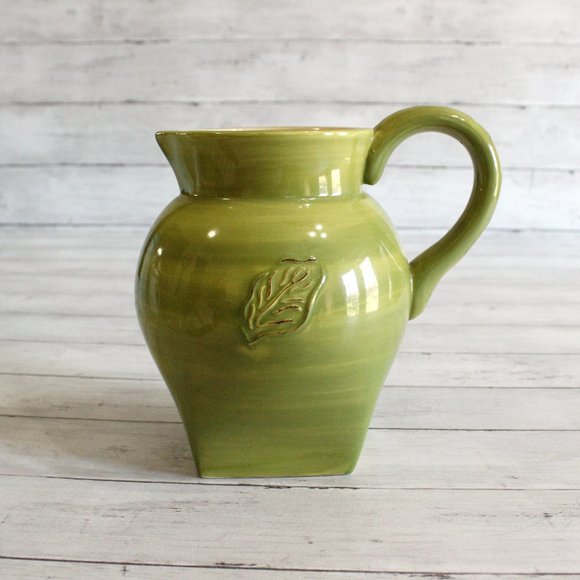 Farmhouse Stoneware Beverage Pitcher Green 2 Quart - Picture 1 of 5